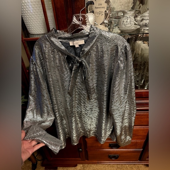 LOFT Tops - Silver metallic blouse new with tags size XL